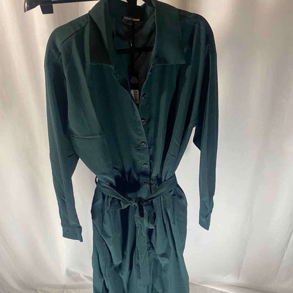 Fashion Nova All Fax Jumpsuit 1X Hunter Green NWT Button Front Plus Size